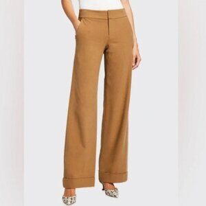 Alice + Olivia Dylan Cuffed Wide Straight Leg Trouser Pants in Camel